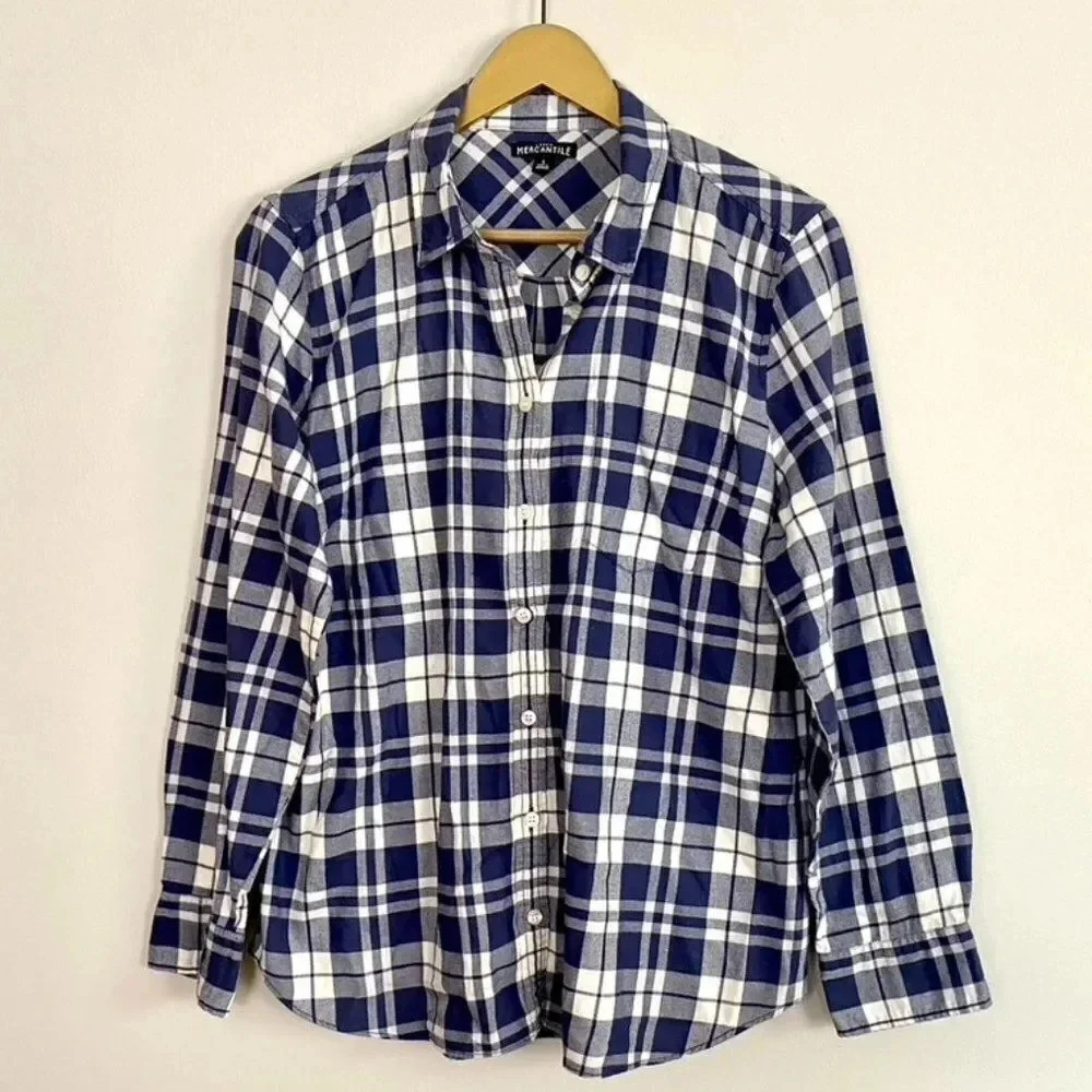 J. Crew Mercantile Blue Plaid Flannel Button Down